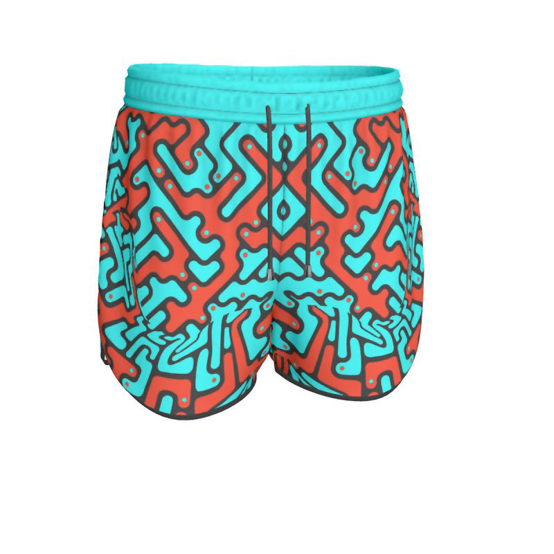 Pantaloncini sportivi donna Labyrinth celeste-arancio