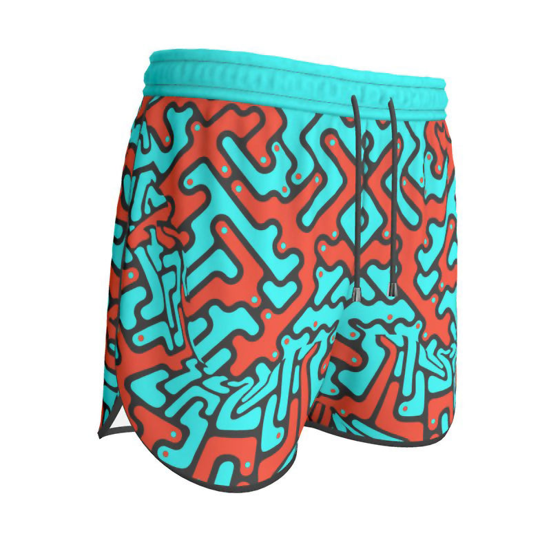 Pantaloncini sportivi donna Labyrinth celeste-arancio