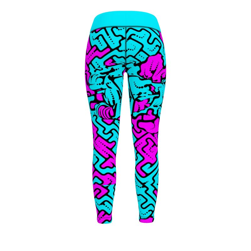 Leggings da palestra Donna Geometria celeste fucsia