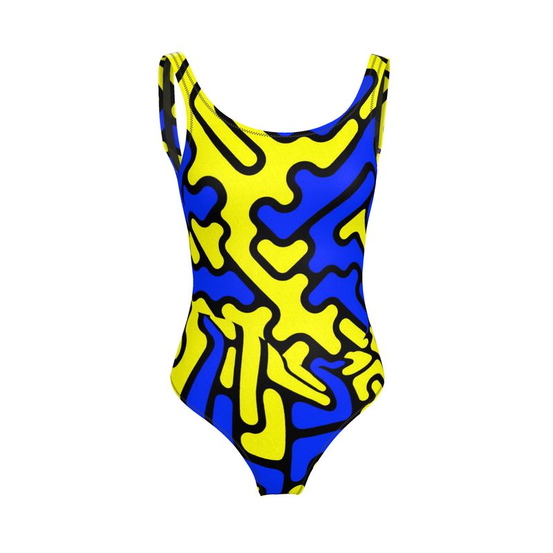 Costume donna da bagno intero Labyrinth giallo blu