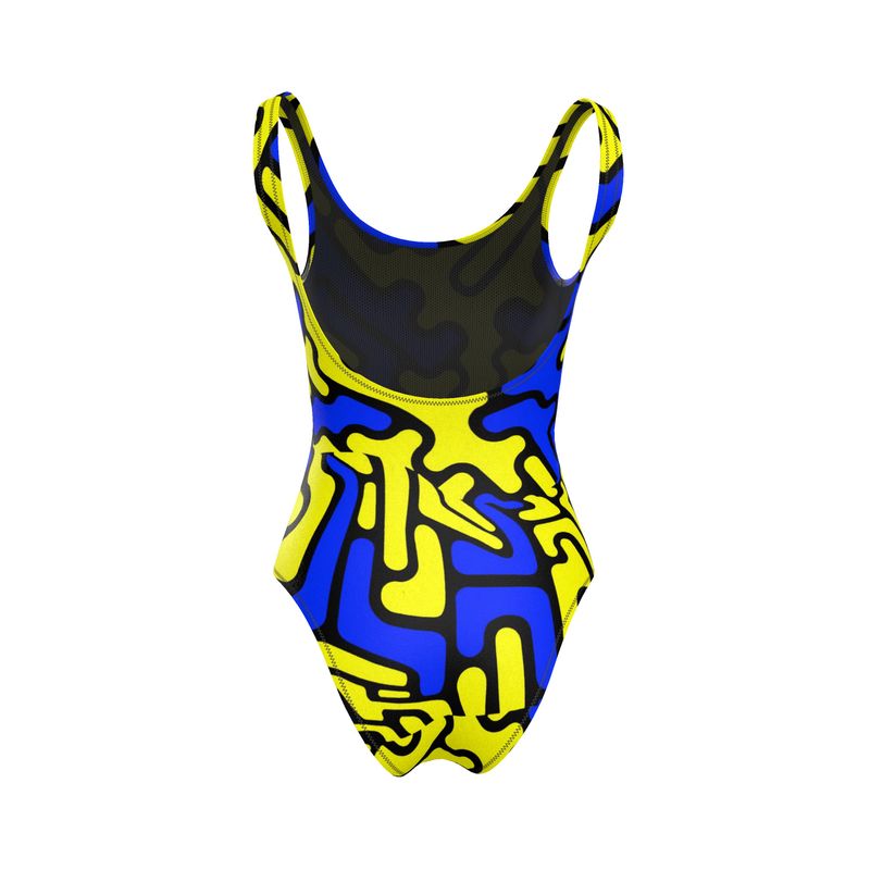 Costume donna da bagno intero Labyrinth giallo blu