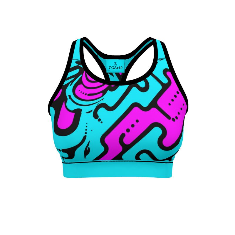 Reggiseno Sportivo Donna Geometria celeste fucsia