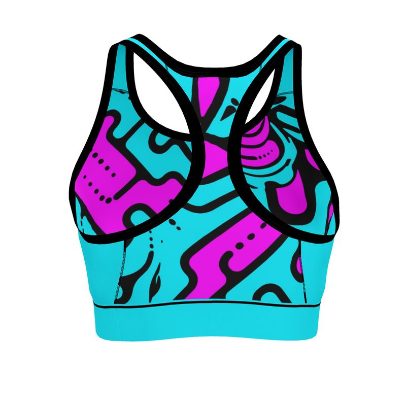 Reggiseno Sportivo Donna Geometria celeste fucsia