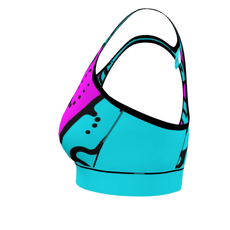 Reggiseno Sportivo Donna Geometria celeste fucsia