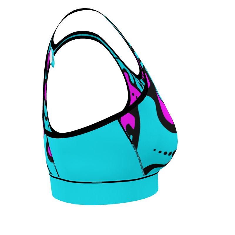 Reggiseno Sportivo Donna Geometria celeste fucsia