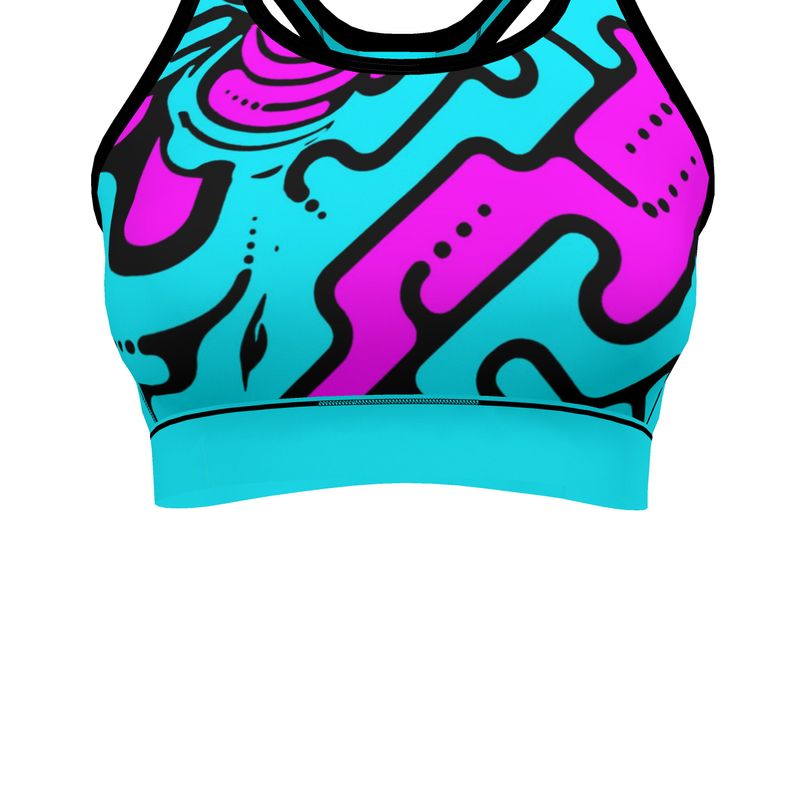 Reggiseno Sportivo Donna Geometria celeste fucsia