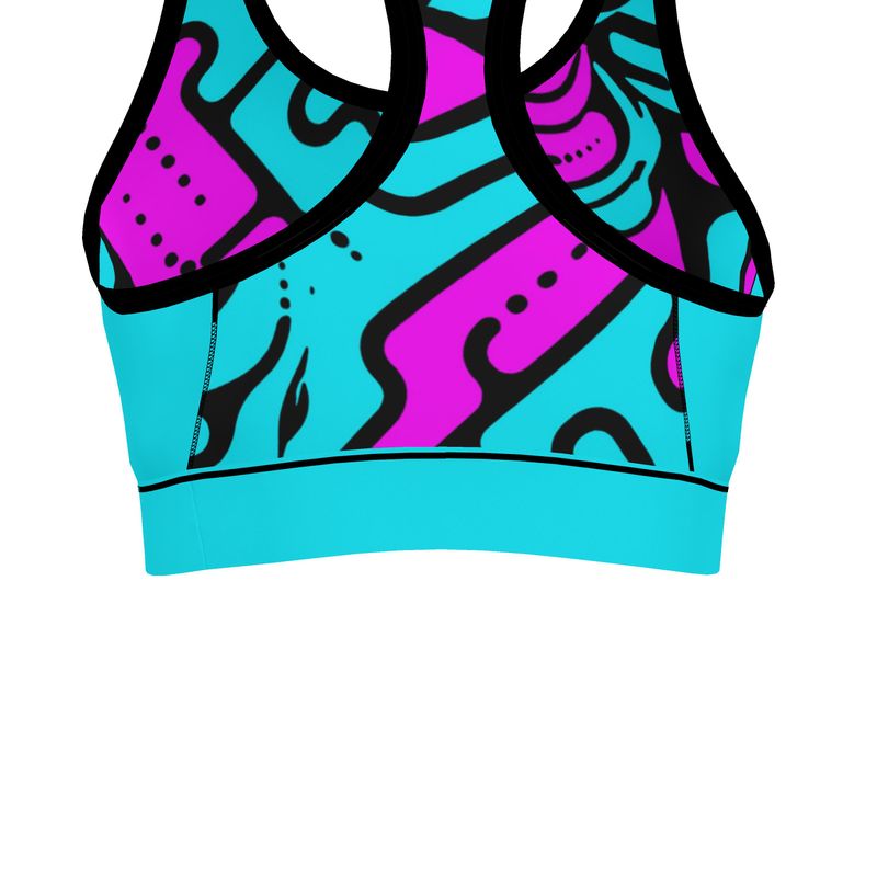 Reggiseno Sportivo Donna Geometria celeste fucsia