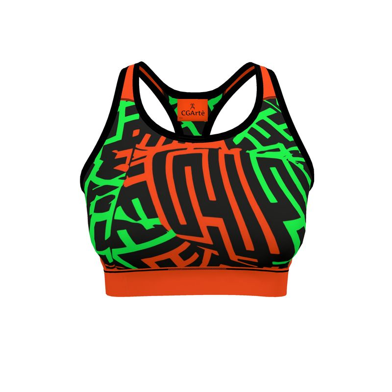 Reggiseno Sportivo Donna Geometria verde arancione