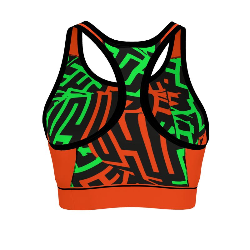 Reggiseno Sportivo Donna Geometria verde arancione