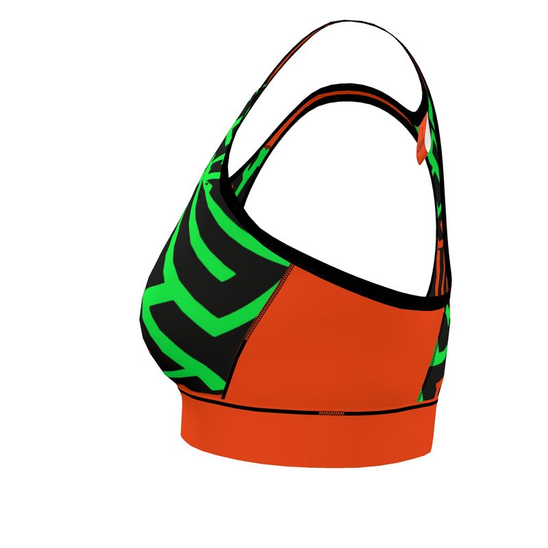 Reggiseno Sportivo Donna Geometria verde arancione