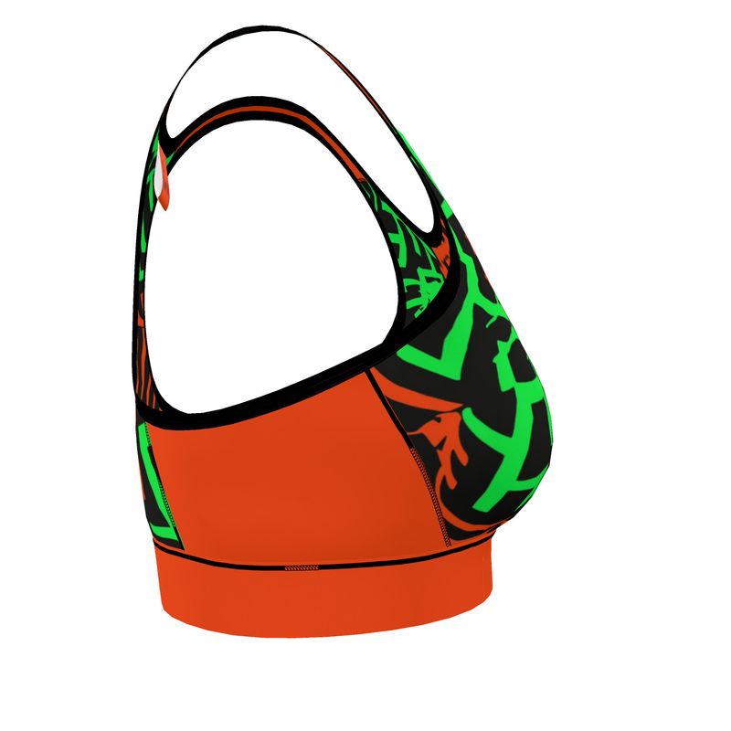 Reggiseno Sportivo Donna Geometria verde arancione