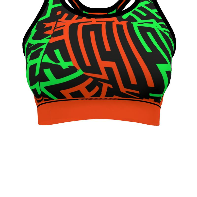 Reggiseno Sportivo Donna Geometria verde arancione