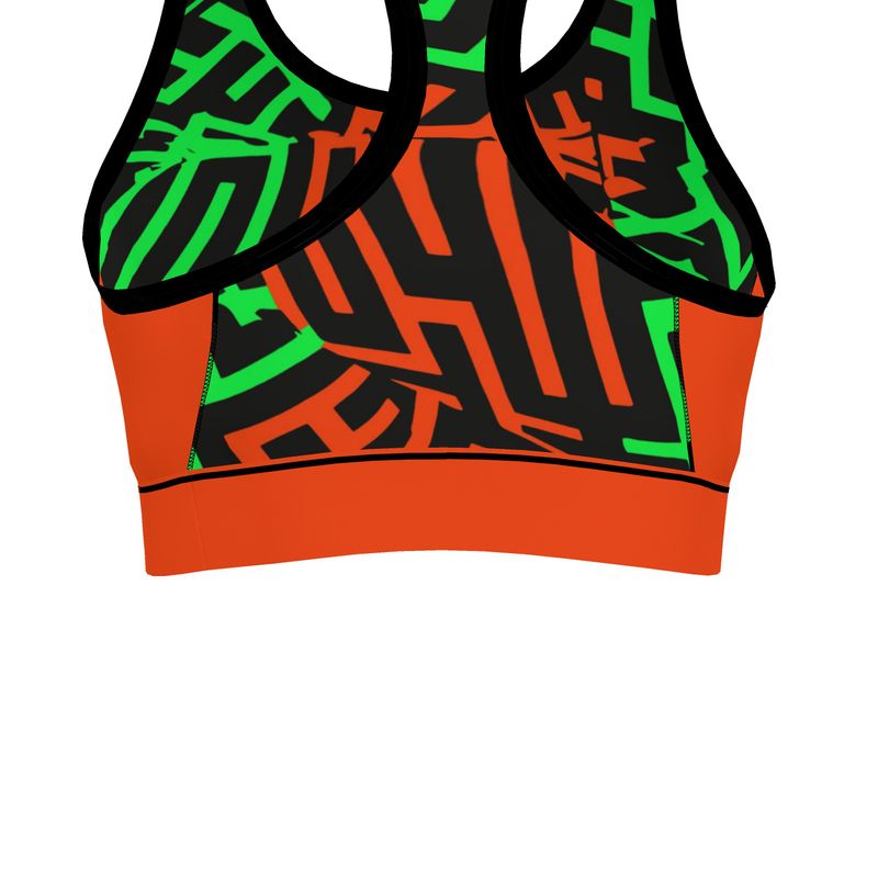 Reggiseno Sportivo Donna Geometria verde arancione