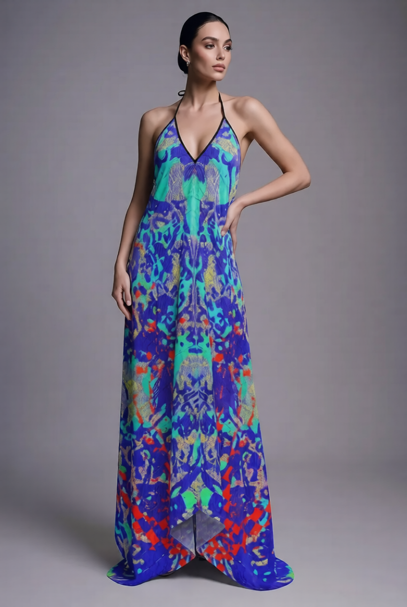 Robe longue Mosaïque bleue avec/sans traîne