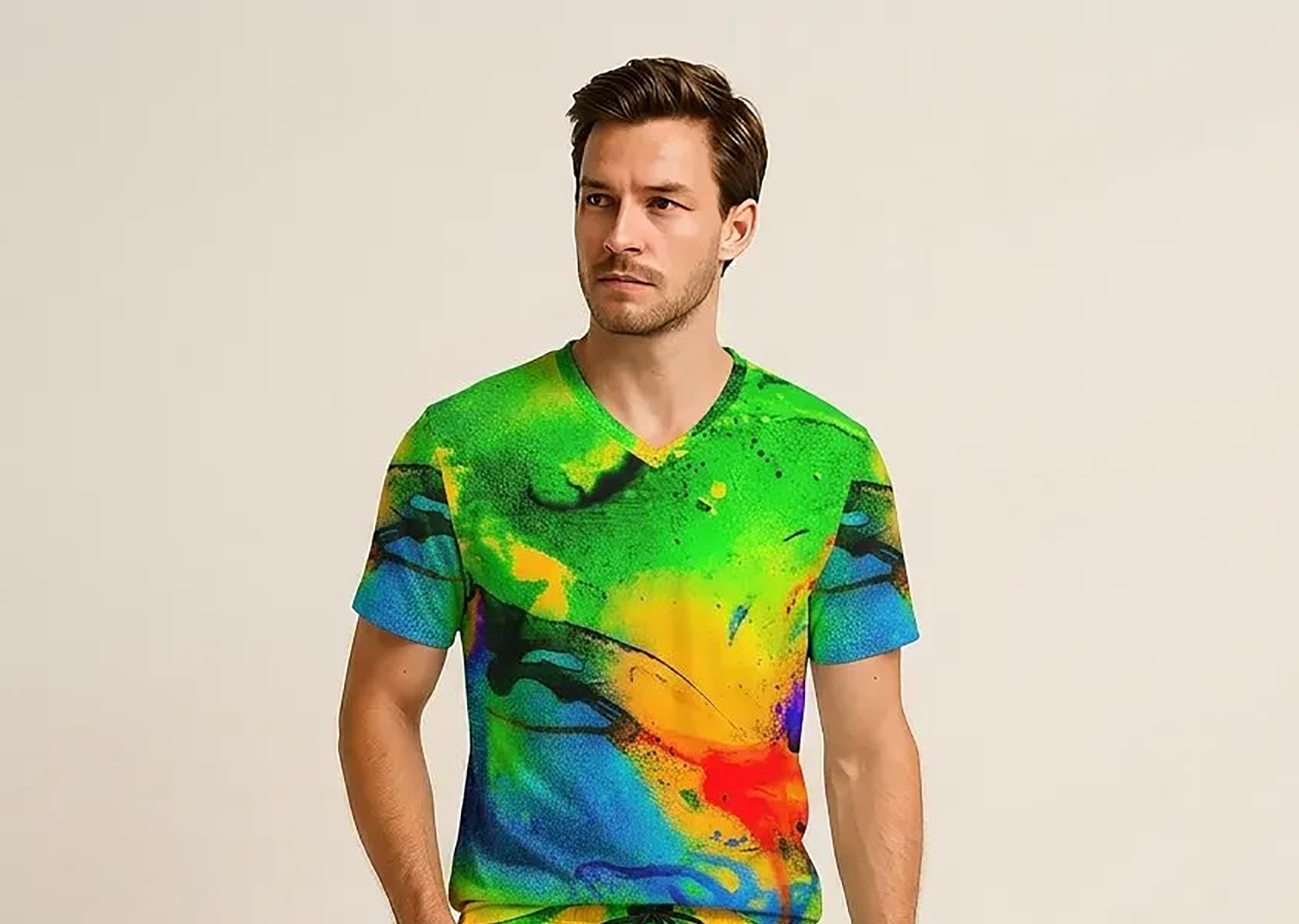 T-shirt uomo scollo a V RAINBOW