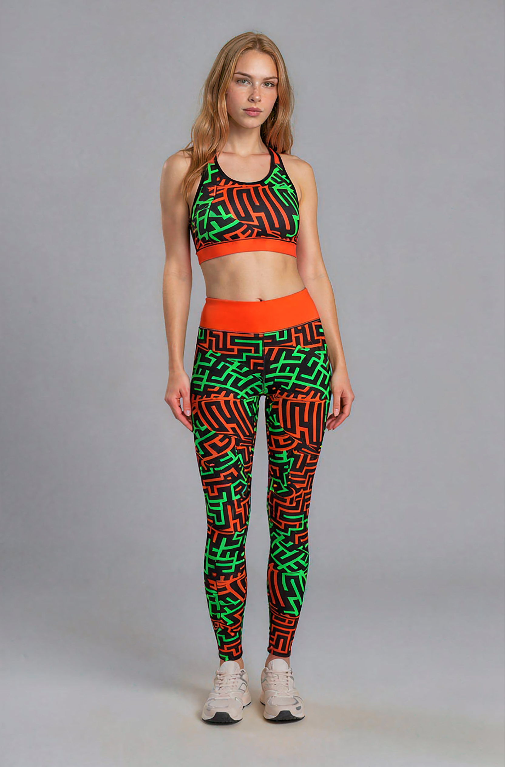 Leggings da palestra Geometria verde arancione