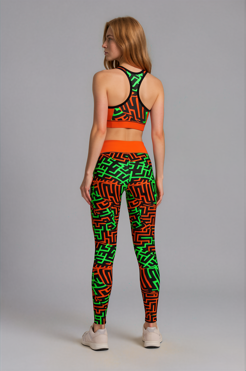 Leggings da palestra Geometria verde arancione