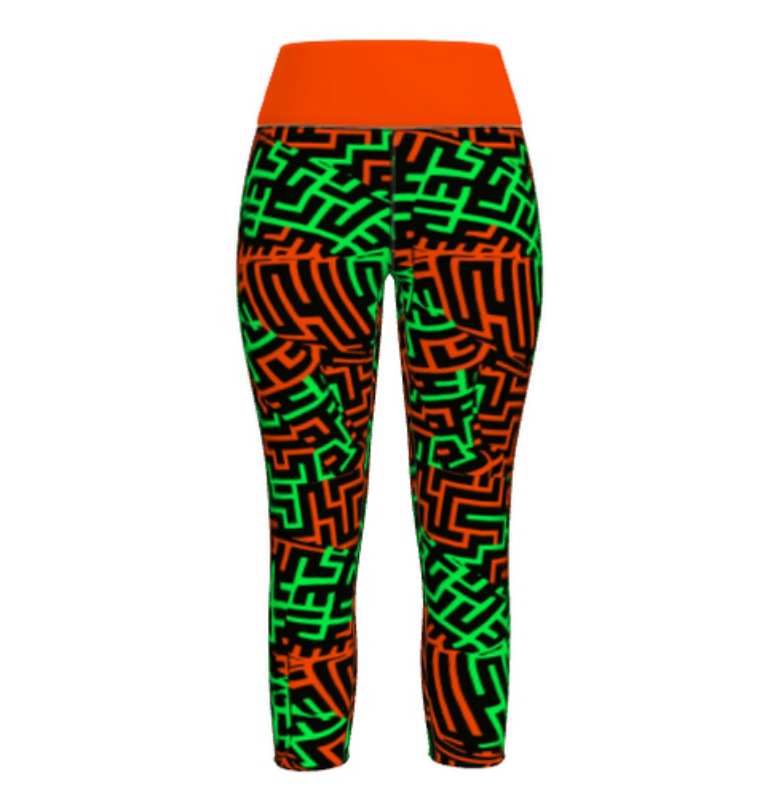 Leggings da palestra Geometria verde arancione