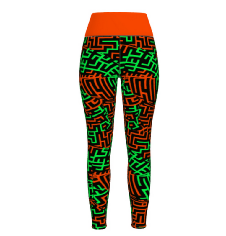 Leggings da palestra Geometria verde arancione