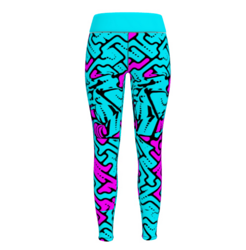 Leggings da palestra Donna Geometria celeste fucsia