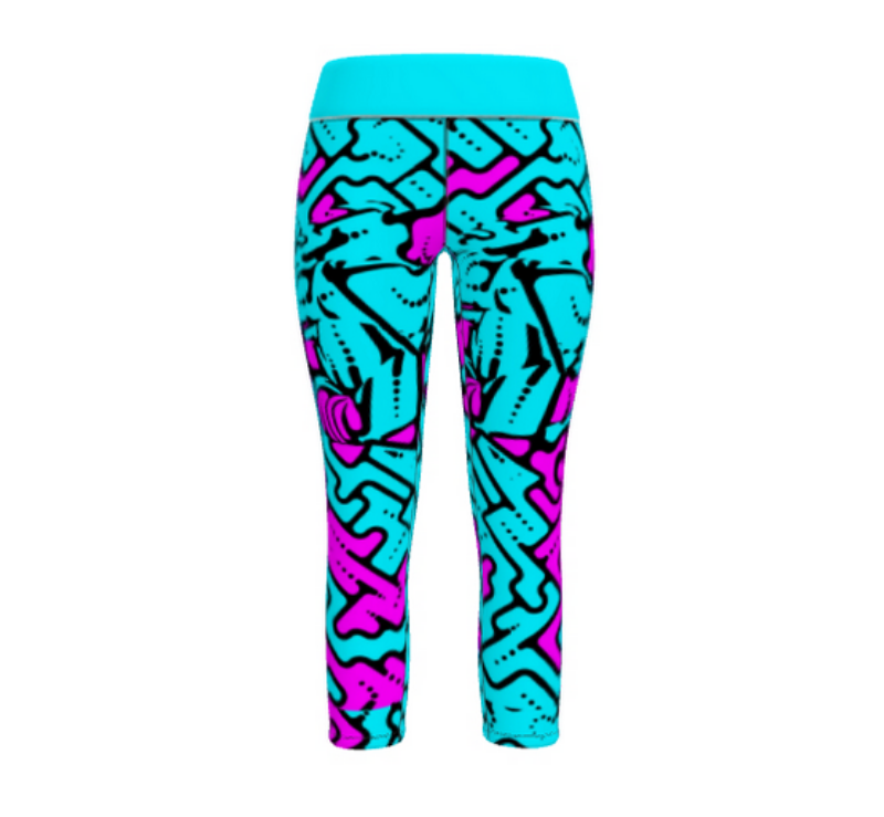 Leggings da palestra Donna Geometria celeste fucsia