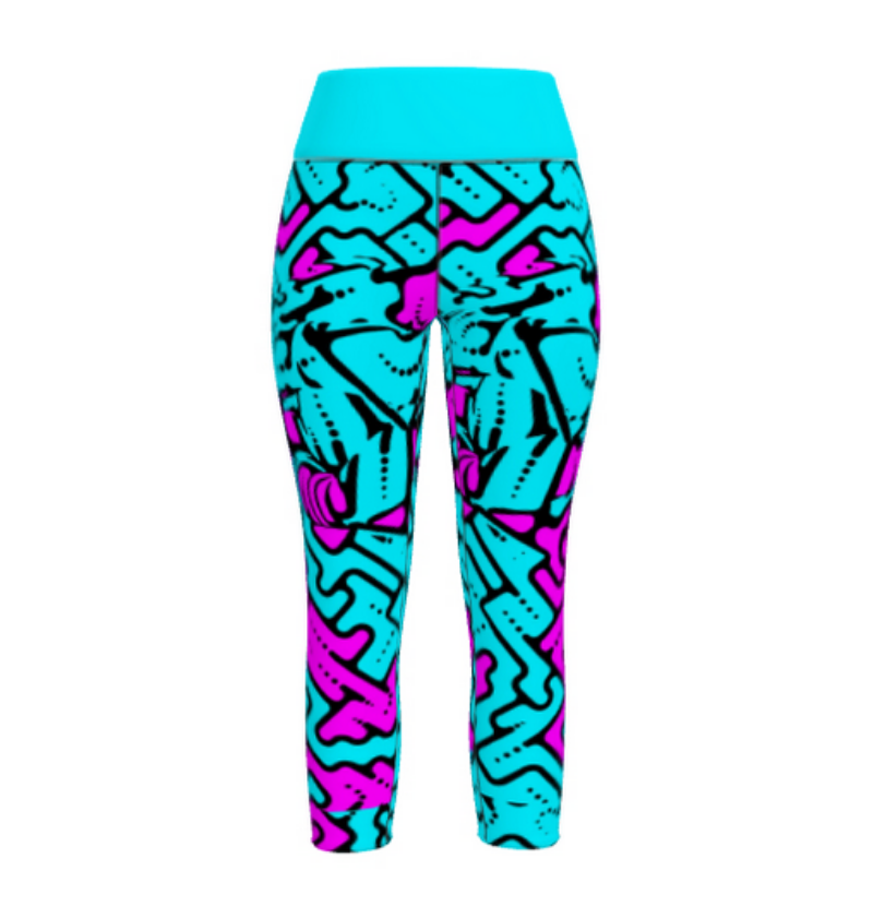 Leggings da palestra Donna Geometria celeste fucsia