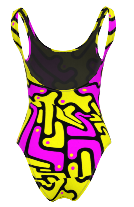 Maillot de bain une pièce Labyrinth femme jaune fuchsia