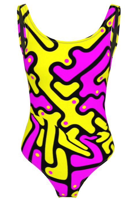 Costume donna da bagno intero Labyrinth giallo fucsia