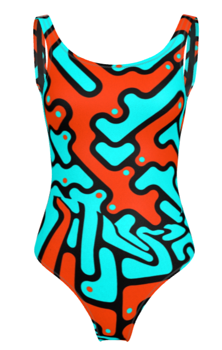 Costume donna da bagno intero Labyrinth celeste-arancio