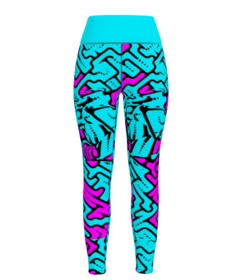 Leggings da palestra Donna Geometria celeste fucsia