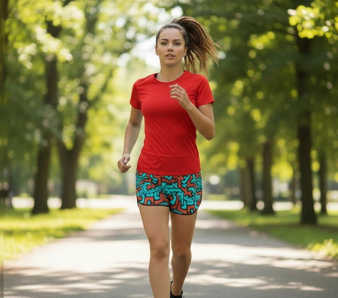 Pantaloncini sportivi donna Labyrinth celeste-arancio